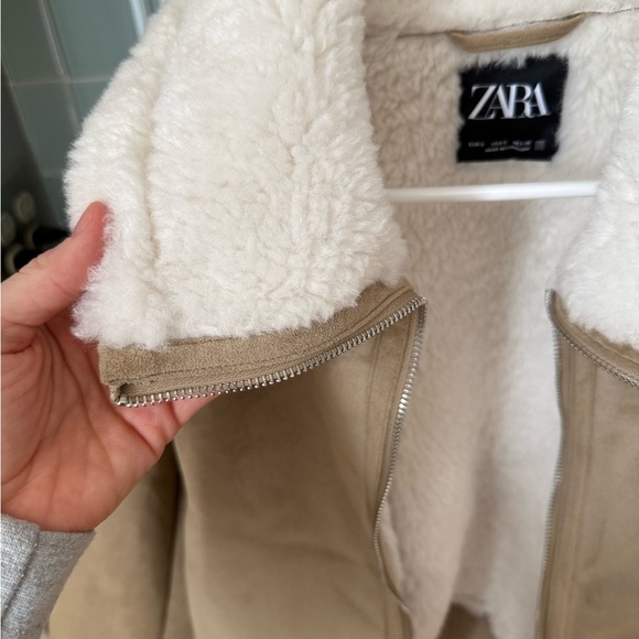 Zara Sherpa Suede Bomber/Aviator Jacket - Picture 6 of 8